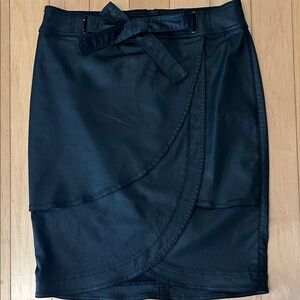 White House Black Market Elegant Black Wrap Skirt Coated Denim Size 6